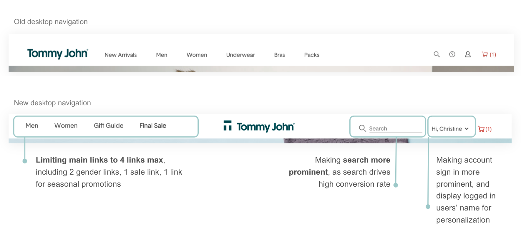 Changes to desktop main navigation menu